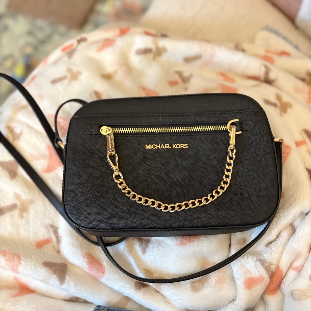 Michael Kors Black Crossbody with Gold Chain